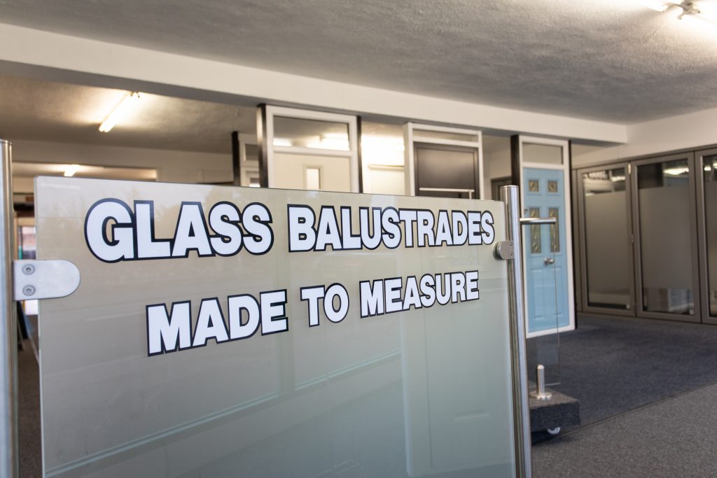 made to measure glass balustrades on display in Bridgewater Glass' showroom in Watford.